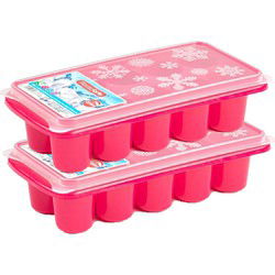 2x stuks Trays met dikke ronde blokken ijsblokjes/ijsklontjes vormpjes 10 vakjes kunststof roze - IJsblokjesvormen