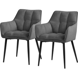 Set van 2 eetkamerstoelen in donkergrijze badstof met dik gestoffeerde zitting ML design