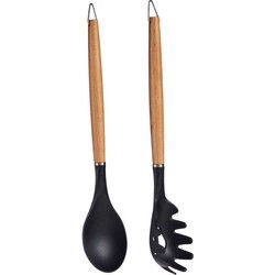 Kook/keuken gerei - set van 2x stuks - zwart/bruin - kunststof/hout - keuken/kook accessoires - Soeplepels