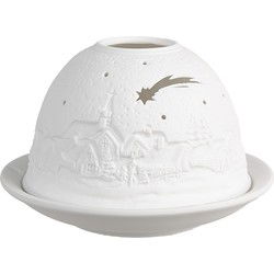 Clayre & Eef Waxinelichthouder Ø 12x8 cm Wit Porselein Winter