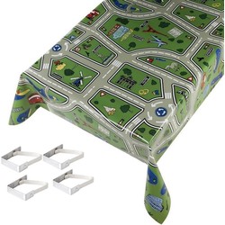 Kinder tafelkleden/tafelzeilen speelkleed patroon 140 x 245 cm rechthoekig met 4x tafelkleedklemmen - Tafelzeilen