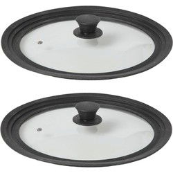 Pannendeksel - 2x - universeel - 28-30-32 cm - glas - siliconen rand - Pannendeksels