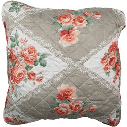 Clayre & Eef Kussenhoes  50x50 cm Grijs Roze Katoen Polyester Bloemen Sierkussenhoes