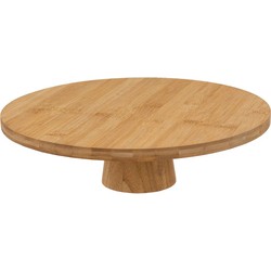 5Five taart/gebak serveerschaal - plat - rond - bamboe hout - 28 x 8 cm - presentatie schaal - Serveerschalen