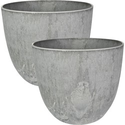 2x stuks plantenpot/bloempot in een natuursteen look Dia 23 cm en Hoogte 20 cm grijs - Plantenpotten