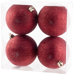 12x Kunststof kerstballen glitter rood 10 cm kerstboom versiering/decoratie - Kerstbal