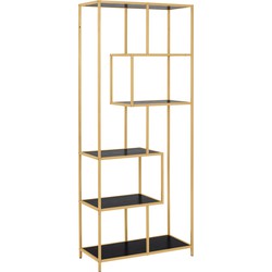 Boekenkast - Zwart/Goud - 77x35x185cm - Varven