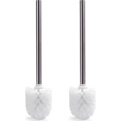 MSV WC/Toiletborstel los model - 2x - witte kunststof borstel - RVS steel - D8 x 32 cm - Toiletborstels