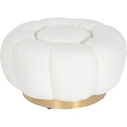 Teddy Boucle Poef – Wit – Goudkleurige bies - Ø 65 cm x H35 cm