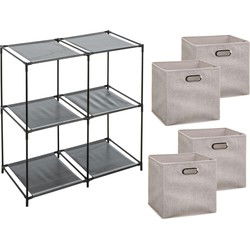 5Five Kastmandjes/opberg mandjes - beige - 4x stuks van 29 Liter - Rekje is 67 x 68 cm - Opbergmanden
