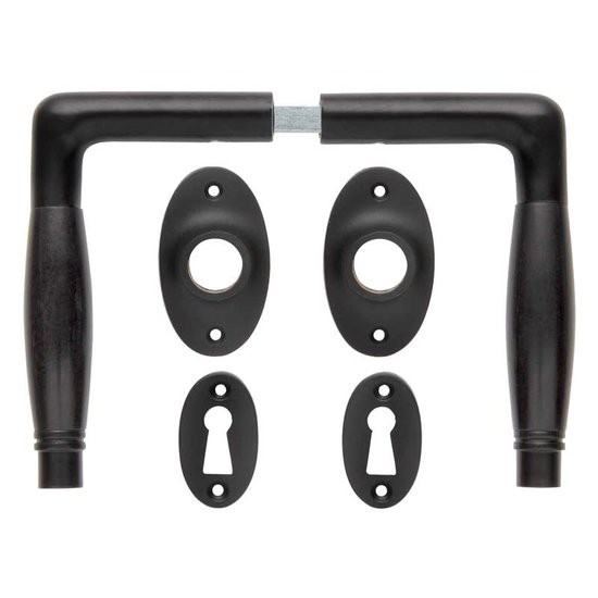 Deurklink set - Deco mat zwart met ovale sleutelrozetten - 