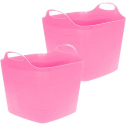 Flexibele emmer - 2x - roze - 15 liter - kunststof - vierkant - 30 x 29 cm - Wasmanden