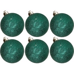 6x stuks kunststof glitter kerstballen petrol groen 6 cm - Kerstbal