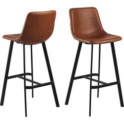 Barkruk - Brandy PU leer - Zithoogte 76,5cm - Isdal - Set van 2