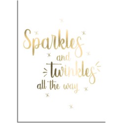 Kerstposter Sparkles and Twinkles all the way DesignClaud - Goudfolie + wit- B2 poster