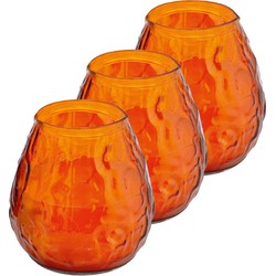 3x Kaars in oranje glazen houder 48 branduren - geurkaarsen
