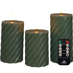 Stompkaars swirl wax led 3d vlam op batterij met afstandbediening set van 3 d7.5h10/12.5/15 cm jade groen