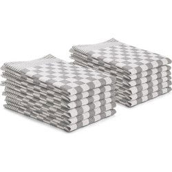 DoubleDry Theedoeken set - 12 stuks - 50x70 cm - 100% katoen - blokpatroon - geblokt - horeca ruit - grijs
