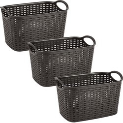 Plasticforte opbergmand/kastmandje - 3x - 19 liter - donkerbruin - kunststof - 29 x 39 x 25 cm - Opbergbox