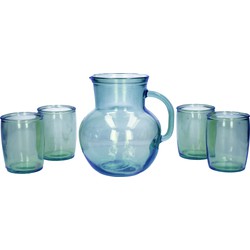 Glazen drink set blauw met schenkkan en 4 glazen - Drinkglazen