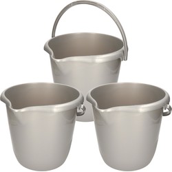 Set van 5x stuks zilvergrijze schoonmaakemmers/huishoudemmers 10 liter van dia 28 cm - Emmers