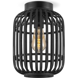 Boheemse stijl Plafondlamp - Bamboe Lampenkap - Cilinder - Zwart - Ø21,5 x 30 cm - E27 fitting - Ontworpen voor gebruik in slaapkamers en studeerkamers - met montagetoebehoren