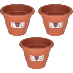 Set van 3x stuks terra cotta kleur ronde plantenpot/bloempot kunststof diameter 14 cm - Plantenpotten