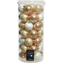 49x stuks glazen kerstballen champagne/toffee bruin/wit 6 cm glans en mat - Kerstbal