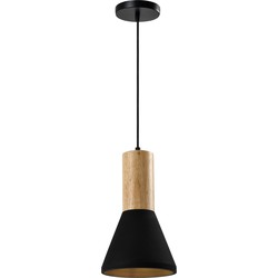 QUVIO Hanglamp langwerpig  beton met hout zwart - QUV5142L-BLACK