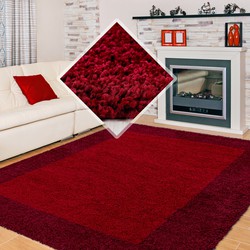 Tapijtenloods Basic Shaggy Kader vloerkleed Rood Hoogpolig- 240x340 CM