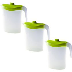 Waterkan/sapkan met deksel in groen - 3x - 1,5L - kunststof - Schenkkannen