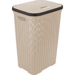 Hega Hogar Wasmand met deksel Rotan - beige - kunststof - 60L - 34 x 43 x 62 cm - Wasmanden