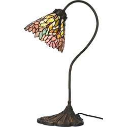 LumiLamp Tiffany Tafellamp  Ø 20x51 cm  Roze Beige Metaal Glas Tiffany Bureaulamp