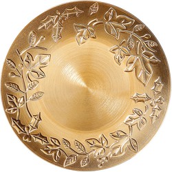 Inge Christmas kaarsenbord - goud met bladeren - kunststof - D33 cm - rond - Kaarsenplateaus