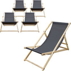 Opklapbare houten ligstoel 3 ligposities tot 120 kg antraciet