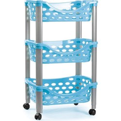 Keukentrolley/roltafel 3 laags kunststof blauw 40 x 65 cm - Opberg trolley