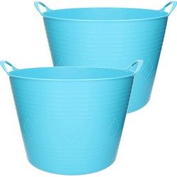 2x stuks flexibele kuip emmer/wasmand rond blauw 43 liter - Wasmanden