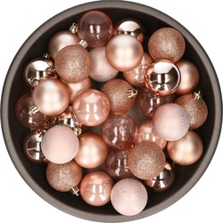 Kunststof kerstballen 48x stuks roze 6 cm - Kerstbal
