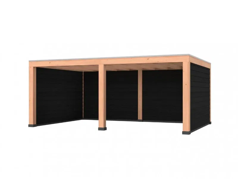 Douglas overkapping, 600 x 400 cm, met achterwand en twee zijwanden, Westwood Robuust Zwart - 