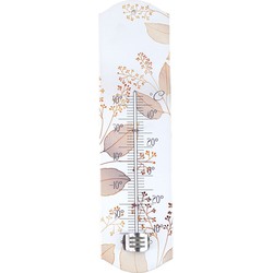 Alma Garden Binnen/buiten thermometer met lentebloemen print - beige - metaal - 29 x 6.5 cm - Buitenthermometers