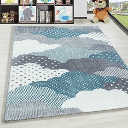 Kids Kinderkamer Blauw - Grijs vloerkleed - Wolken - 120 X 170 CM