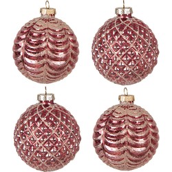 Clayre & Eef Kerstbal Set van 4  Ø 8 cm Rood Glas Kerstdecoratie