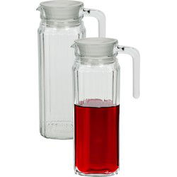 Waterkan - 2x - met deksel - 1,1L - glas - schenkkan - waterkaraf - Schenkkannen