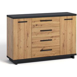 Meubella - Dressoir Incala - Eiken - Zwart - 135 cm