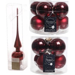 Glazen kerstballen pakket donkerrood glans/mat 32x stuks inclusief piek glans - Kerstbal