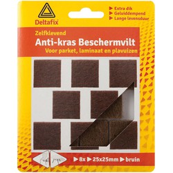 Deltafix Anti-krasvilt - 8x - bruin - 25 x 25 mm - vierkant - zelfklevend - meubel beschermvilt - Meubelviltjes