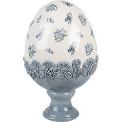 Clayre & Eef Decoratie Beeld Ei Wit Blauw Keramiek