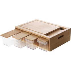 Decopatent® Verhoogde Bamboe Snijplank met 4 opvangbakken - Vlees - Groente - Fruit - Snijplanken hout - 4 containers - Snij plank