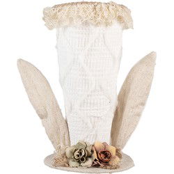 Clayre & Eef Decoratie Beeld Hoed Wit Textiel Konijn