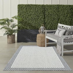 Belize Indoor & Outdoor Grijs / Crème vloerkleed - Kader Motief